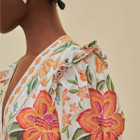 NWT- Farm Rio Off-White Bloom Garden Lenzing™ Ecovero™ Euroflax™ Romper - Picture 3 of 4